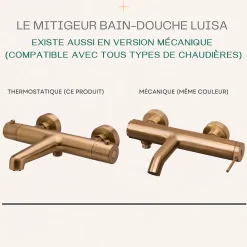 Essebagno Mitigeur bain-douche thermostatique cuivre brossé Luisa