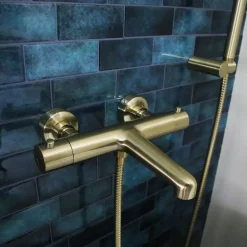 Robinet De Baignoire|Essebagno Mitigeur bain-douche thermostatique or brossé Luisa