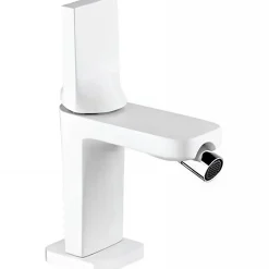 Sanindusa Mitigeur bidet design plat épuré contemporain Alfa Line 42 blanc et chrome livré avec 2 flexibles