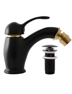 Robinet De Bidet|Rav Mitigeur bidet LABE avec siphon en laiton doré noir mat