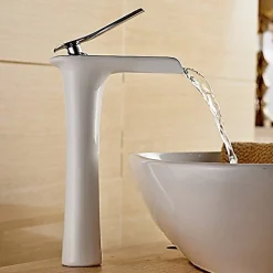 Robinet Lave-Mains|Kroos Mitigeur cascade Blanc pour Lavabo Chromé Design Moderne