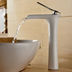 Robinet Lave-Mains|Kroos Mitigeur cascade Blanc pour Lavabo Chromé Design Moderne