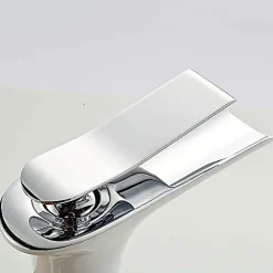Robinet Lave-Mains|Kroos Mitigeur cascade Blanc pour Lavabo Chromé Design Moderne