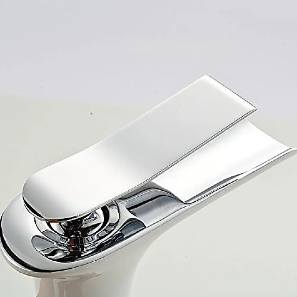 Robinet Lave-Mains|Kroos Mitigeur cascade Blanc pour Lavabo Chromé Design Moderne