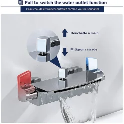 Robinet De Baignoire|Homelody Mitigeur de Baignoire Cascade Robinet de Douche Mural avec Douchette à Mains Laiton Set de douche en Laiton Chromé