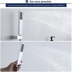 Robinet De Baignoire|Homelody Mitigeur de Baignoire Cascade Robinet de Douche Mural avec Douchette à Mains Laiton Set de douche en Laiton Chromé