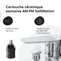 Am.Pm Europe Mitigeur de baignoire mécanique Robinet de baignoire, mitigeur salle de bain, Chromé, FTA10000 Hit AM.PM