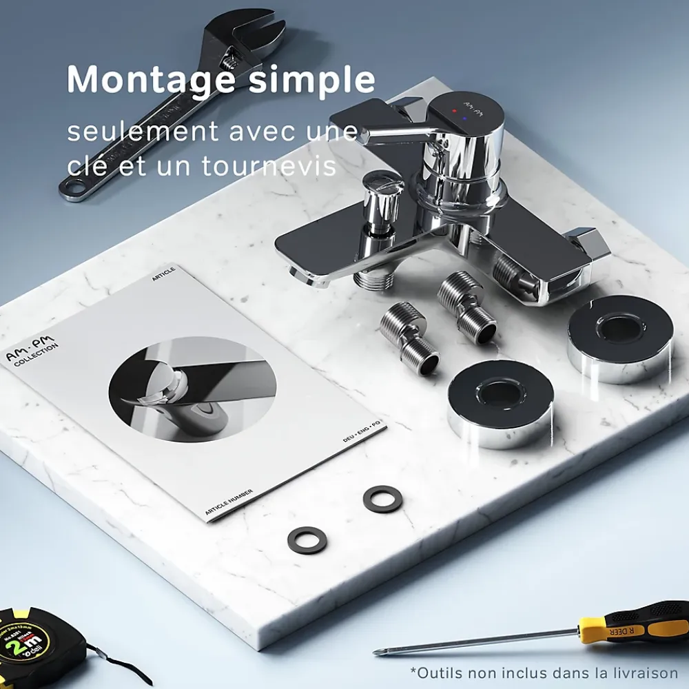 Robinet De Baignoire|Am.Pm Europe Mitigeur de baignoire mécanique Robinet de baignoire, mitigeur salle de bain Chromé, FXB10000 X-Joy S AM.PM
