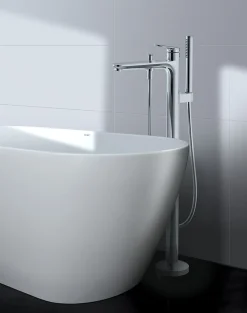 Duravit Mitigeur de baignoire monocommande sur pied avec bec et douchette + flexible - Chrome - 13,5x31,2x95cm - Wave