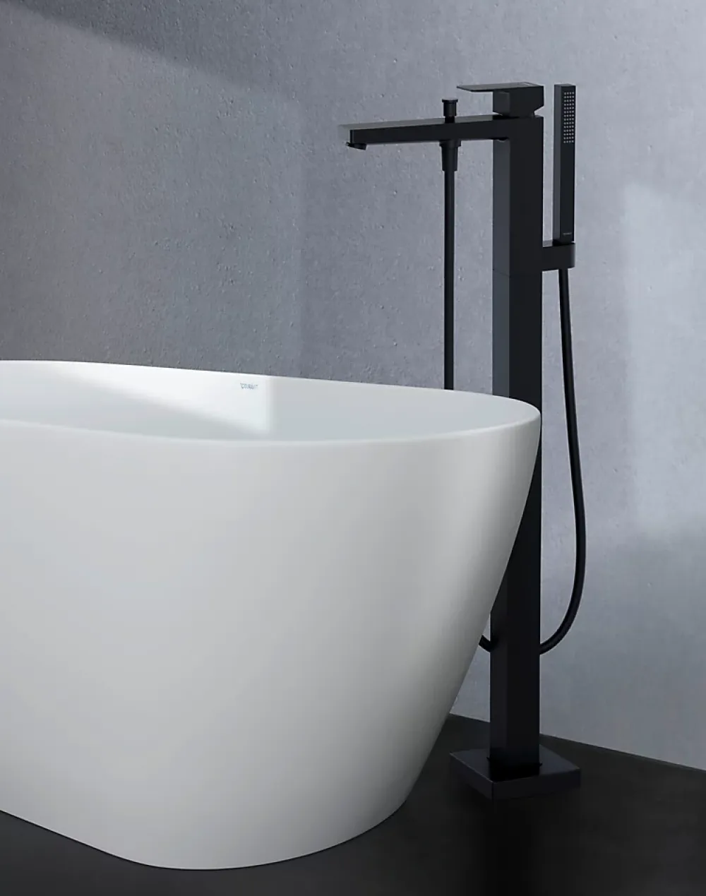 Duravit Mitigeur de baignoire monocommande sur pied avec bec et douchette + flexible - Noir mat - 13,5x31,5x94cm - Manhattan