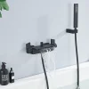 Homelody Mitigeur de Baignoire Mural avec Bec Cascade et Douchette a Main Flexible 1 5 m Laiton Noir Mat