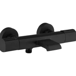 Essebagno Mitigeur de baignoire thermostatique mural avec bec cascade, noir mat, Carra