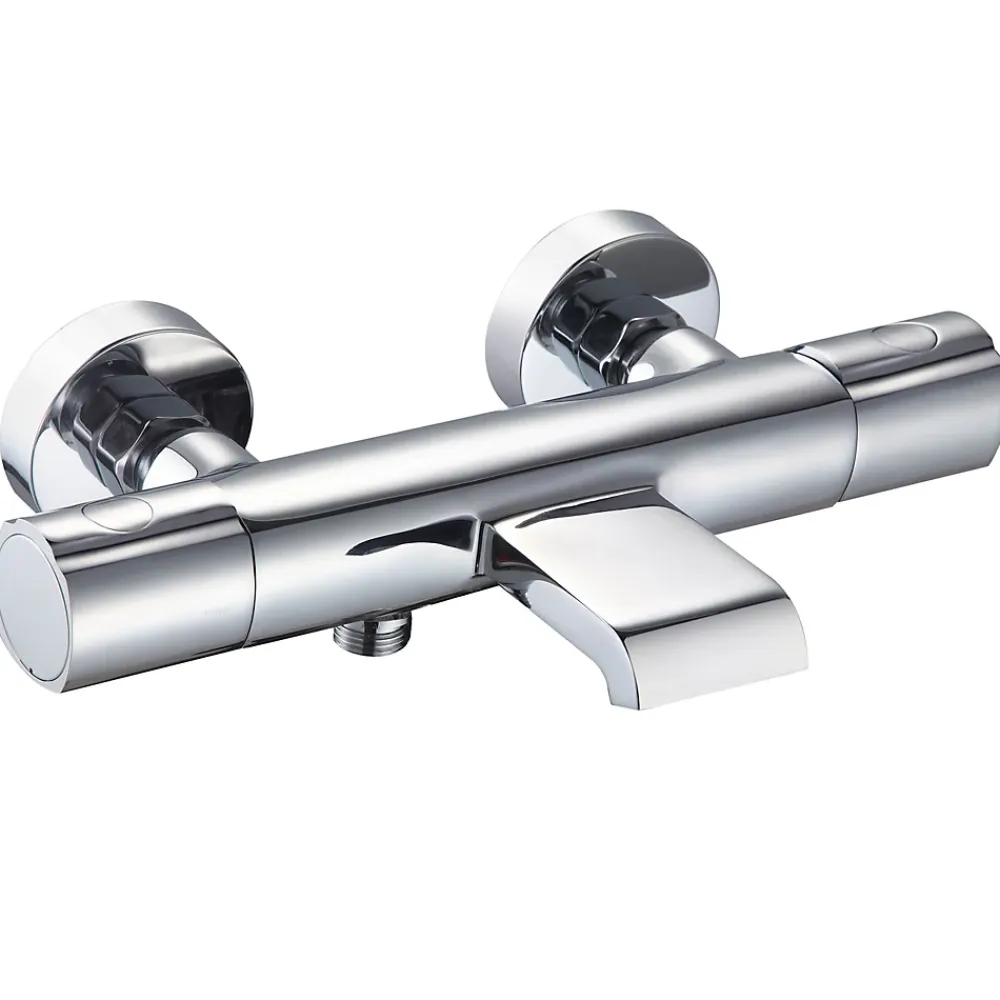 Robinet De Baignoire|Essebagno Mitigeur de baignoire thermostatique mural avec bec cascade, chrome, Carra