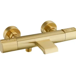 Robinet De Baignoire|Essebagno Mitigeur de baignoire thermostatique mural avec bec cascade, doré, Carra