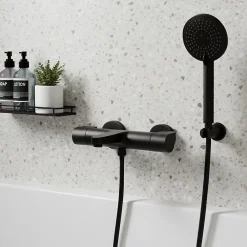 GoodHome Mitigeur de baignoire thermostatique noir Cavally