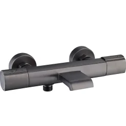 Robinet De Baignoire|Essebagno Mitigeur de baignoire thermostatique mural avec bec cascade, gun metal, Carra