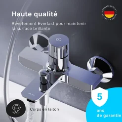 Am.Pm Europe Mitigeur de baignoire TouchReel, Robinet de baignoire, mitigeur salle de bain, Chromé, FXT10500 X-Joy AM.PM