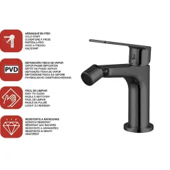 Robinet De Bidet|Poalgi Mitigeur de bidet SKY BATH noir cristal PVD série GLORY