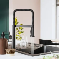 GoodHome Mitigeur de cuisine avec douchette noir mat Kamut