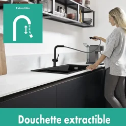 Evier Et Robinet De Buanderie|Hansgrohe Mitigeur de cuisine avec douchette noir mat Talis M 54 bec droit