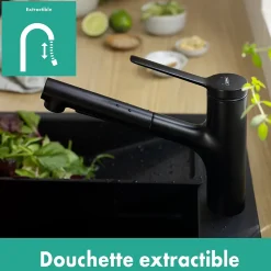 Hansgrohe Mitigeur de cuisine avec douchette noir mat Zesis M33 H. 219mm