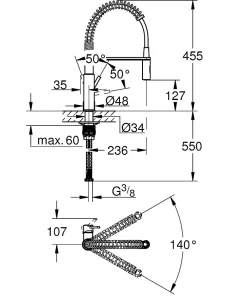 Evier Et Robinet De Buanderie|Grohe Mitigeur de cuisine avec douchette extractible chromé Get Pro