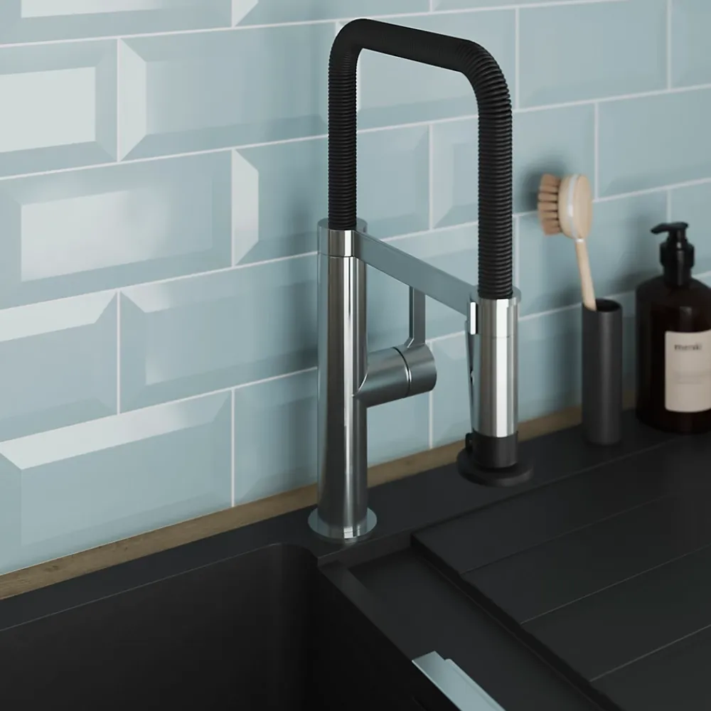 GoodHome Mitigeur de cuisine avec douchette argent et noir Kamut
