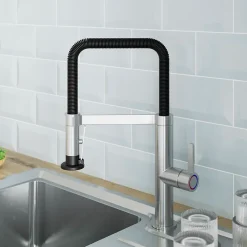 GoodHome Mitigeur de cuisine avec douchette argent et noir Kamut