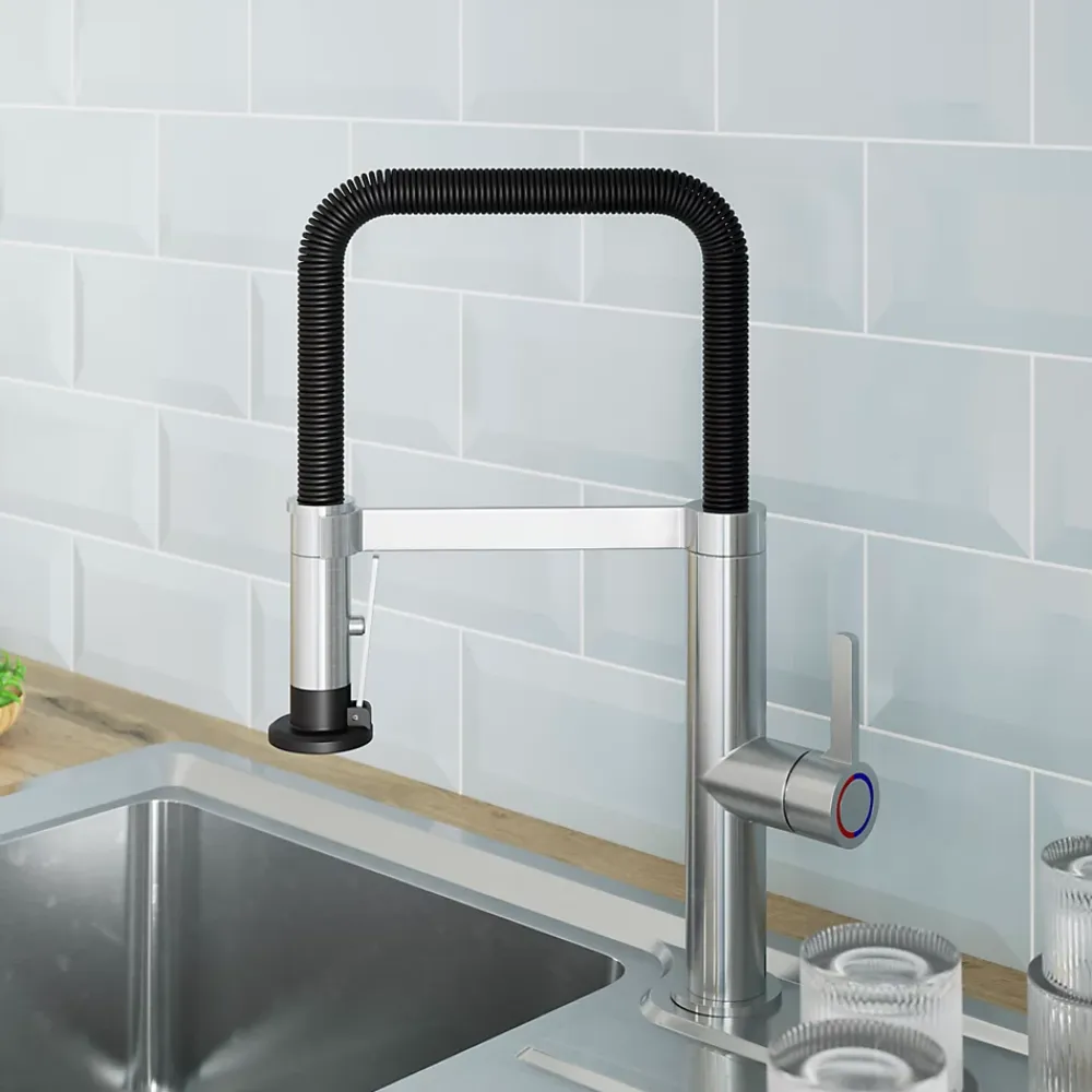 GoodHome Mitigeur de cuisine avec douchette argent et noir Kamut
