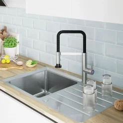 GoodHome Mitigeur de cuisine avec douchette argent et noir Kamut