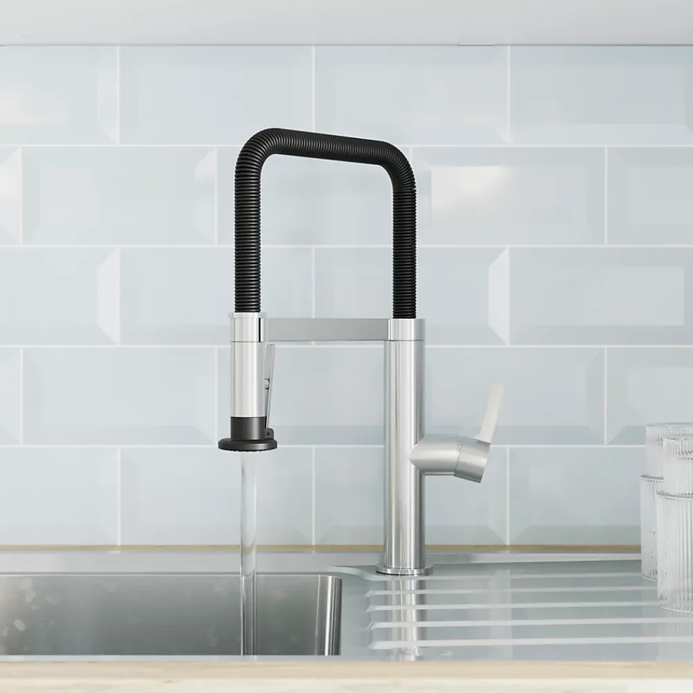 GoodHome Mitigeur de cuisine avec douchette argent et noir Kamut