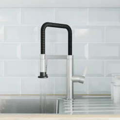 GoodHome Mitigeur de cuisine avec douchette argent et noir Kamut