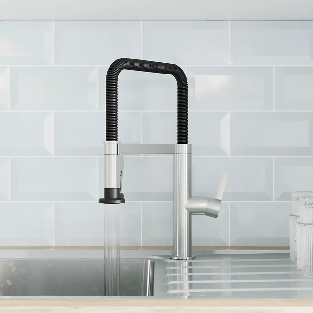 GoodHome Mitigeur de cuisine avec douchette argent et noir Kamut