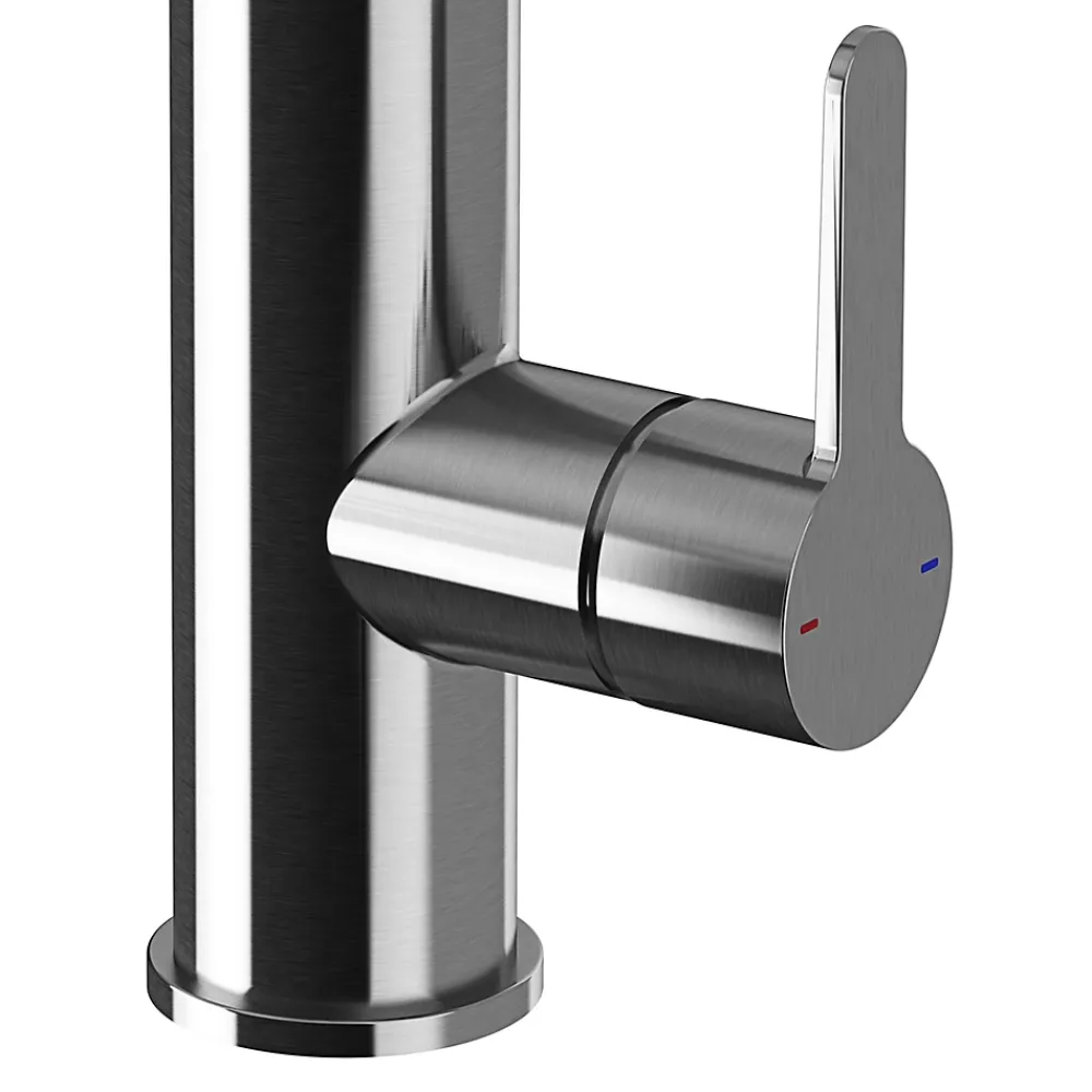 Evier Et Robinet De Buanderie|GoodHome Mitigeur de cuisine avec douchette effet inox brossé Zanthe