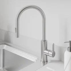 Evier Et Robinet De Buanderie|GoodHome Mitigeur de cuisine avec douchette effet inox brossé Zanthe