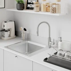 Evier Et Robinet De Buanderie|GoodHome Mitigeur de cuisine avec douchette effet inox brossé Zanthe