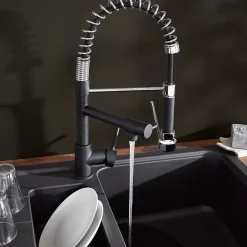 Evier Et Robinet De Buanderie|Cooke & Lewis Mitigeur de cuisine avec douchette noir et chrome H.48 cm, Bilbrough