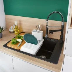 Evier Et Robinet De Buanderie|Cooke & Lewis Mitigeur de cuisine avec douchette noir et chrome H.48 cm, Bilbrough