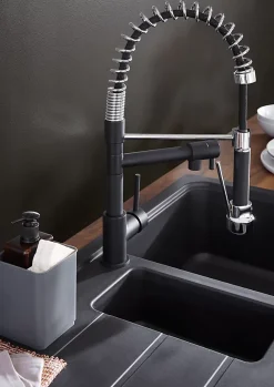 Evier Et Robinet De Buanderie|Cooke & Lewis Mitigeur de cuisine avec douchette noir et chrome H.48 cm, Bilbrough