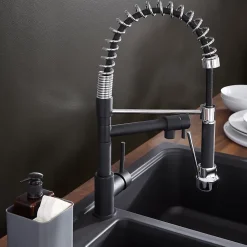 Evier Et Robinet De Buanderie|Cooke & Lewis Mitigeur de cuisine avec douchette noir et chrome H.48 cm, Bilbrough