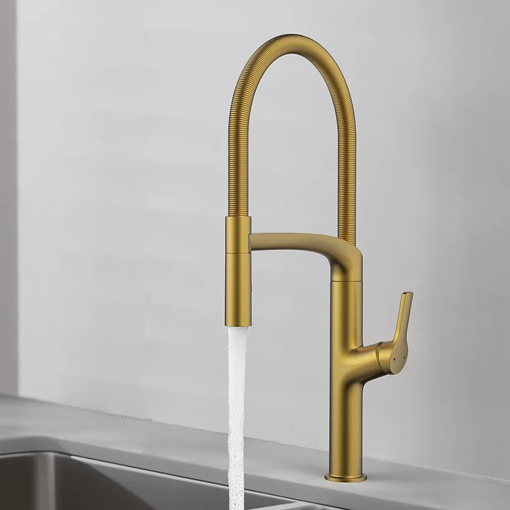 Evier Et Robinet De Buanderie|GoodHome Mitigeur de cuisine avec douchette effet laiton doré Arbane