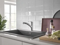 Grohe Mitigeur de cuisine bec bas avec douchette Start nickel