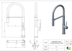 Essebagno Mitigeur de cuisine chromé avec douchette Magnet