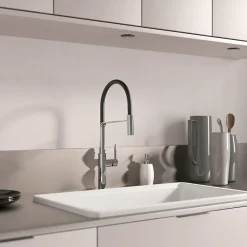 Evier Et Robinet De Buanderie|Kramer Mitigeur de cuisine chromé et noir avec douchette Groupe Swan