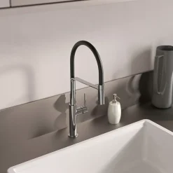 Evier Et Robinet De Buanderie|Kramer Mitigeur de cuisine chromé et noir avec douchette Groupe Swan