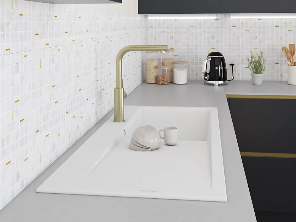 Evier Et Robinet De Buanderie|Essebagno Mitigeur de cuisine doré avec douchette Pure II