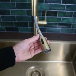 Evier Et Robinet De Buanderie|Essebagno Mitigeur de cuisine doré avec douchette Architek