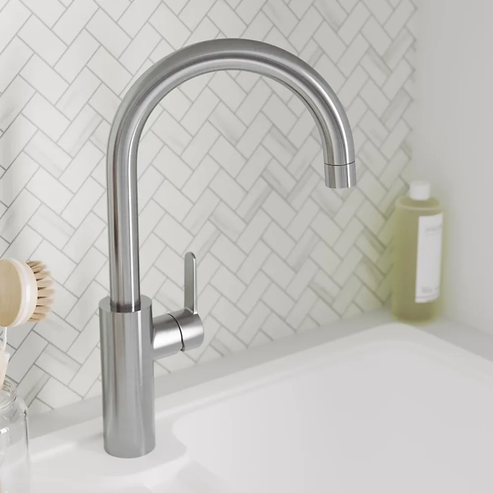 GoodHome Mitigeur de cuisine effet inox brossé Zanthe