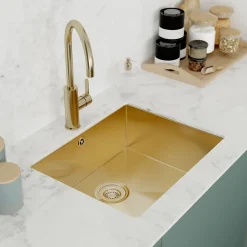Evier Et Robinet De Buanderie|GoodHome Mitigeur de cuisine laiton doré brossé Zanthe