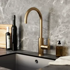 Evier Et Robinet De Buanderie|GoodHome Mitigeur de cuisine laiton doré brossé Zanthe